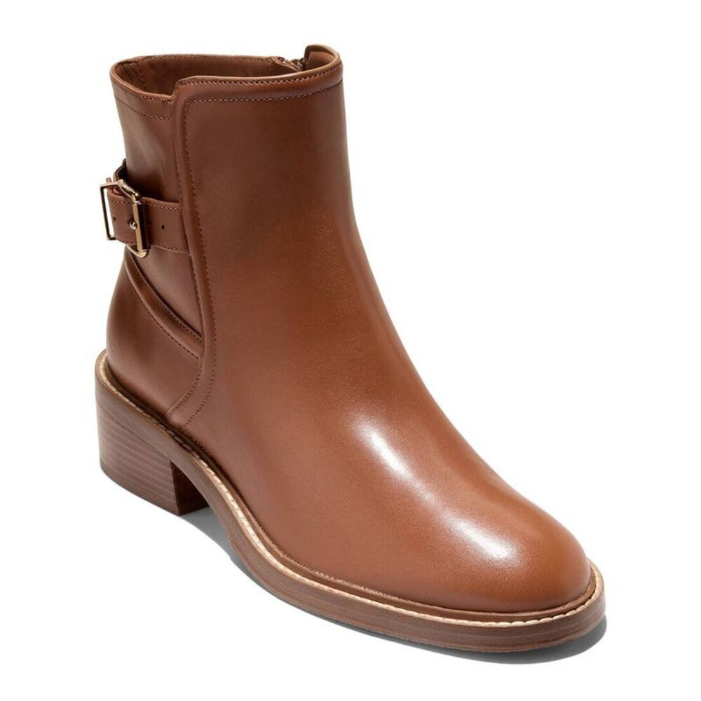 Cole Haan Silvana Buckle Leather Bootie, Tan